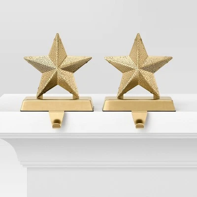 2pk Christmas Lit Metal Perforated Star Stocking Holder Gold - Wondershop™ 4 2pk Christmas Lit Metal Perforated Star Stocking Holder Gold - Wondershop™ - Image 2