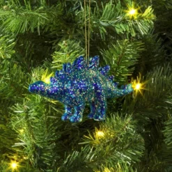 5" Christmas Plastic Chunky Glitter Dinosaur Ornament Blue - Wondershop™