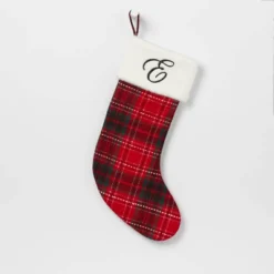 20" Plaid Monogram Christmas Holiday Stocking With Faux Fur Cuff Red/Green/White - Wondershop™ -Wondershop GUEST 078e41a1 80ad 4302 8d97 131daeba566f