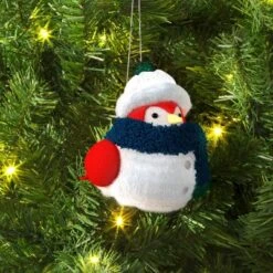 Christmas Featherly Friends Ornament Plaid Scarf - Wondershop™