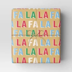 40" 125 Sq Ft Christmas Roll Wrap Multi Fa La La On Brown - Wondershop™