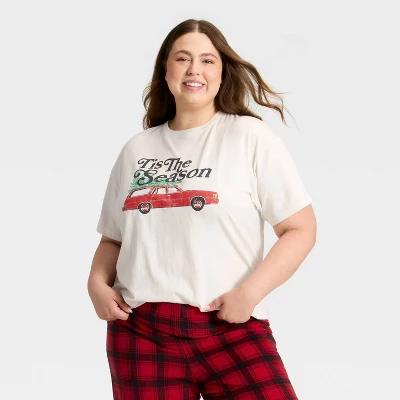 Women's "Tis The Season" Short Sleeve Holiday Matching Family Pajama Shirt - Wondershop™ Cream 7 Women's "Tis The Season" Short Sleeve Holiday Matching Family Pajama Shirt - Wondershop™ Cream - Image 5