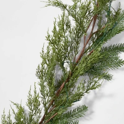 9' Pre-Lit Battery Operated LED Artificial Mixed Greenery Christmas Garland Warm White Lights - Wondershop™ 3 9' Pre-Lit Battery Operated LED Artificial Mixed Greenery Christmas Garland Warm White Lights - Wondershop™