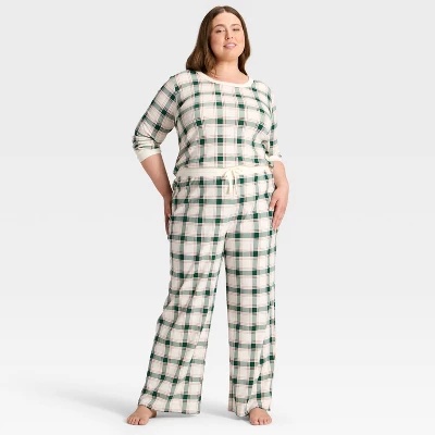 Women's Plaid Ribbed Holiday Matching Family Pajama Pants - Wondershop™ Cream 4 Women's Plaid Ribbed Holiday Matching Family Pajama Pants - Wondershop™ Cream - Image 2