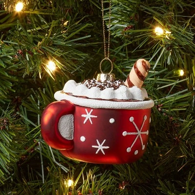 Glass Hot Cocoa Mug Christmas Tree Ornament Red - Wondershop™: Whipped Cream Detail, Indoor Decoration 3 Glass Hot Cocoa Mug Christmas Tree Ornament Red - Wondershop™: Whipped Cream Detail, Indoor Decoration