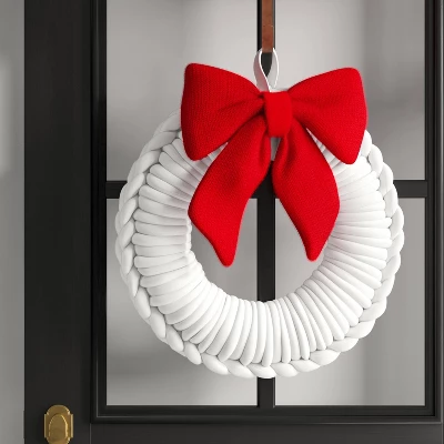24" Christmas White Tube Yarn Red Bow Wreath - Wondershop™ 3 24" Christmas White Tube Yarn Red Bow Wreath - Wondershop™