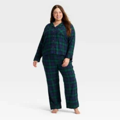 Women's Plaid Flannel Long Sleeve Shirt And Pants Holiday Matching Family Pajama Set - Wondershop™ Navy Blue -Wondershop GUEST 461cf299 f9d7 43b2 9e71 de216c6079d3
