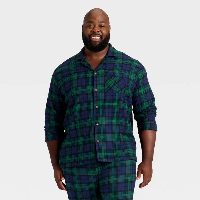 Men's Plaid Flannel Long Sleeve Shirt And Pants Holiday Matching Family Pajama Set - Wondershop™ Navy Blue 4 Men's Plaid Flannel Long Sleeve Shirt And Pants Holiday Matching Family Pajama Set - Wondershop™ Navy Blue - Image 2