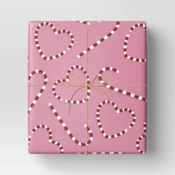 30” 55 Sq Ft Christmas Roll Wrap Red/White Heart/Candy Canes On Pink - Wondershop™