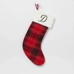 20" Plaid Monogram Christmas Holiday Stocking With Faux Fur Cuff Red/Green/White - Wondershop™ -Wondershop GUEST 6930a560 ae47 43b4 98c0 6f29304a5ebb