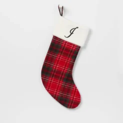 20" Plaid Monogram Christmas Holiday Stocking With Faux Fur Cuff Red/Green/White - Wondershop™ -Wondershop GUEST 6a0330f4 5115 4749 a47d 6ff81c6c2798
