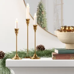 3pc Taper Metal Christmas Candle Holder Set Gold - Wondershop™