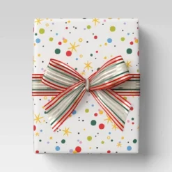 30' Christmas Fabric Ribbon Red White Green Striped - Wondershop™