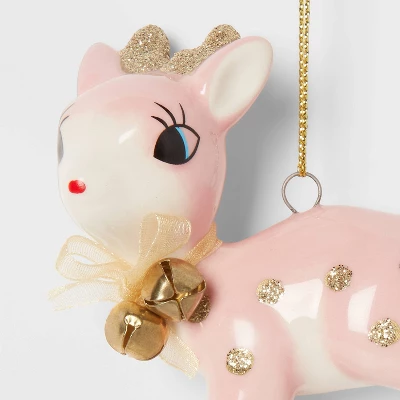 Retro Deer Christmas Tree Ornament Pink/Gold - Wondershop™: Ceramic Holiday Decor, Indoor Unlit Animal Theme 4 Retro Deer Christmas Tree Ornament Pink/Gold - Wondershop™: Ceramic Holiday Decor, Indoor Unlit Animal Theme - Image 2