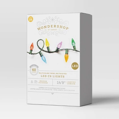 60ct LED Faceted C6 Christmas String Lights Twinkling With Green Wire - Wondershop™ 5 60ct LED Faceted C6 Christmas String Lights Twinkling With Green Wire - Wondershop™ - Image 3