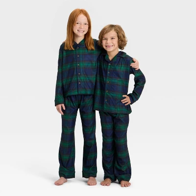 Kids' Plaid Long Sleeve Shirt And Pants Holiday Matching Family Pajama Set - Wondershop™ Navy Blue 7 Kids' Plaid Long Sleeve Shirt And Pants Holiday Matching Family Pajama Set - Wondershop™ Navy Blue - Image 5