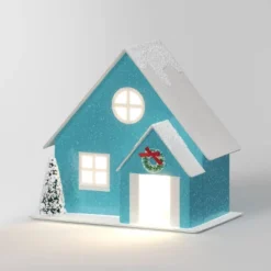 12pc Battery Operated Glittered Paper Christmas Village Set With Bottle Brush Trees And Snowmen - Wondershop™ White/Pink/Blue -Wondershop GUEST 72bf1001 c78d 454b a5be 74d5504979eb