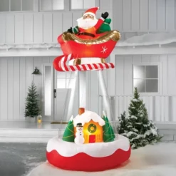 Wondershop 33 10' Christmas Indoor/Outdoor Lighted Inflatable Santa In Sleigh Over The House - Wondershop™
