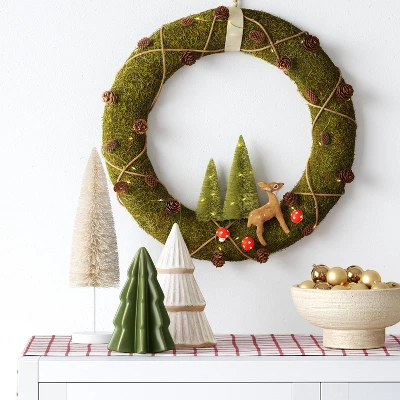 16" Battery Operated Lit Woodland Scene Moss Artificial Christmas Wreath Green - Wondershop™ 3 16" Battery Operated Lit Woodland Scene Moss Artificial Christmas Wreath Green - Wondershop™