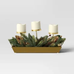Battery Operated Flameless Pillar Candle And Candle Holder In Gold Tray With Faux Christmas Greenery - Wondershop™ 6 Battery Operated Flameless Pillar Candle And Candle Holder In Gold Tray With Faux Christmas Greenery - Wondershop™ -Wondershop GUEST 7c9b17f6 b616 4a71 93e3 dcecb85652fb