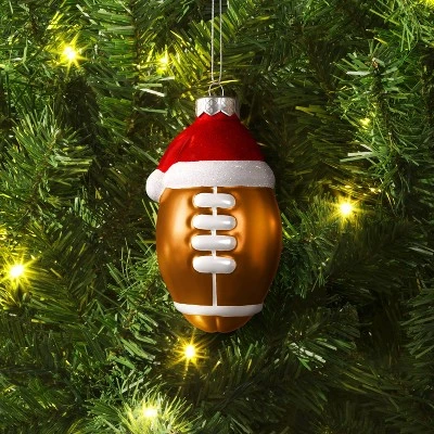 Christmas Glass Football With Santa Hat Ornament - Wondershop™ 3 Christmas Glass Football With Santa Hat Ornament - Wondershop™