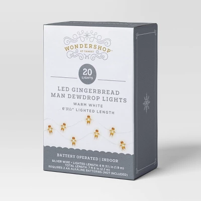 20ct LED Battery Operated Christmas Gingerbread Man Dew Drop Lights Warm White With Silver Wire - Wondershop™ 6 20ct LED Battery Operated Christmas Gingerbread Man Dew Drop Lights Warm White With Silver Wire - Wondershop™ - Image 4