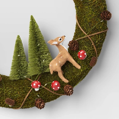 16" Battery Operated Lit Woodland Scene Moss Artificial Christmas Wreath Green - Wondershop™ 4 16" Battery Operated Lit Woodland Scene Moss Artificial Christmas Wreath Green - Wondershop™ - Image 2