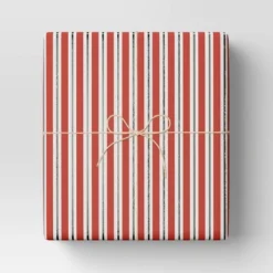30” 20 Sq Ft Christmas Roll Wrap Red/White/Silver Stripes - Wondershop™