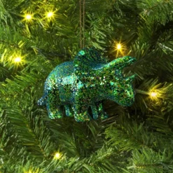 5" Christmas Plastic Chunky Glitter Dinosaur Ornament Green - Wondershop™