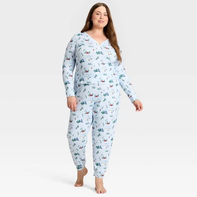 Women's "Tis The Ski-son!" Cozy Knit Long Sleeve Henley Holiday Matching Family Pajama Shirt - Wondershop™ Blue 4 Women's "Tis The Ski-son!" Cozy Knit Long Sleeve Henley Holiday Matching Family Pajama Shirt - Wondershop™ Blue - Image 2