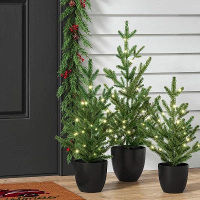 Pre-lit Potted Balsam Fir Mini Artificial Christmas Tree Set Warm White Lights - Wondershop™ 3 Pre-lit Potted Balsam Fir Mini Artificial Christmas Tree Set Warm White Lights - Wondershop™