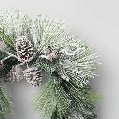 28" Flocked Cedar With Pinecones Artificial Christmas Wreath Green/White - Wondershop™ 4 28" Flocked Cedar With Pinecones Artificial Christmas Wreath Green/White - Wondershop™ - Image 2