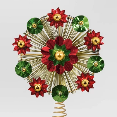 12" Unlit Gold Tinsel Burst With Red And Green Foil Bursts Christmas Treetop With Coil - Wondershop™ 4 12" Unlit Gold Tinsel Burst With Red And Green Foil Bursts Christmas Treetop With Coil - Wondershop™ - Image 2
