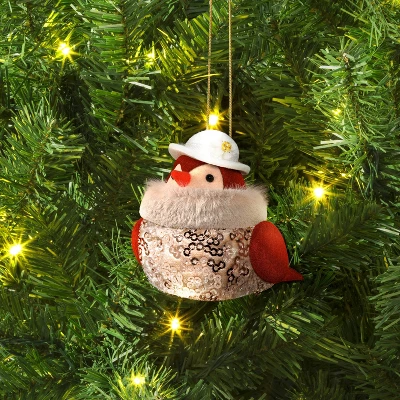Christmas Featherly Friends Ornament White Hat - Wondershop™ 3 Christmas Featherly Friends Ornament White Hat - Wondershop™