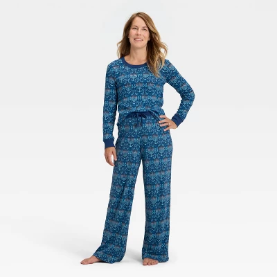 Women's Hanukkah Ribbed Long Sleeve Shirt And Pants Holiday Matching Family Pajama Set - Wondershop™ Blue 6 Women's Hanukkah Ribbed Long Sleeve Shirt And Pants Holiday Matching Family Pajama Set - Wondershop™ Blue - Image 4