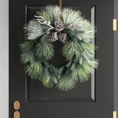 28" Flocked Cedar With Pinecones Artificial Christmas Wreath Green/White - Wondershop™ 3 28" Flocked Cedar With Pinecones Artificial Christmas Wreath Green/White - Wondershop™