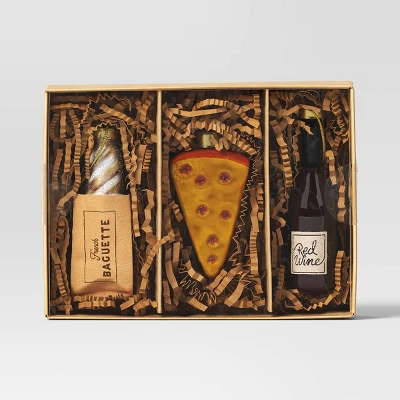 3pc Christmas Gift Ornament Set Glass Wine/Cheese/Baguette - Wondershop™ 4 3pc Christmas Gift Ornament Set Glass Wine/Cheese/Baguette - Wondershop™ - Image 2