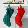 21" Christmas Fringe Fabric Stocking With Bow Green - Wondershop™ -Wondershop GUEST f4253552 03c3 413b baed 686f1a5d95ee 1